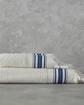 Cool Stripe Cotton Striped Bath Towel Set Ecru - Blue