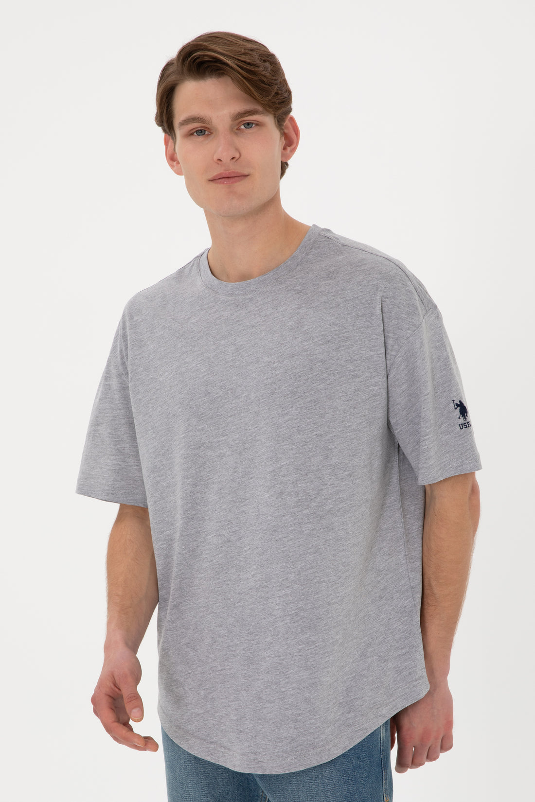 Men's Long Fit Crew Neck Grey Melange Basic T-Shirt