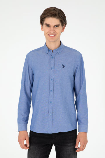 Men's Dark Blue Long Sleeve Basic Shirt