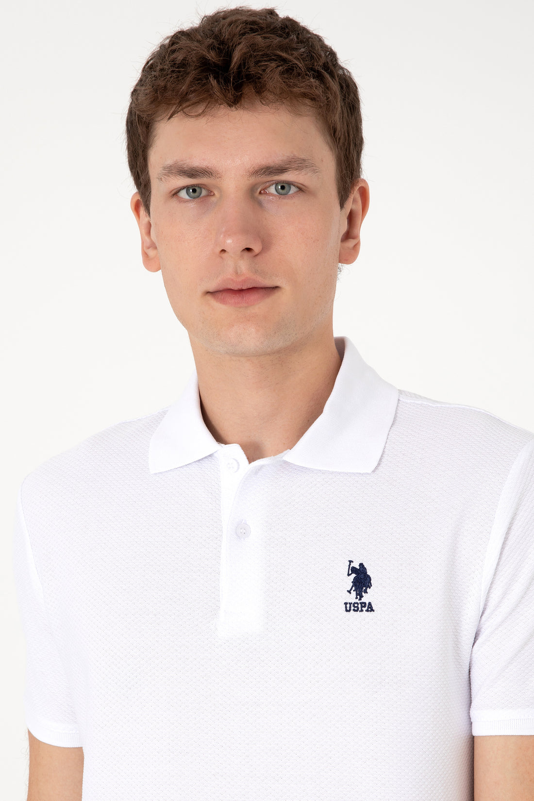 Men's Regular Fit Polo Neck White Textured T-shirt
