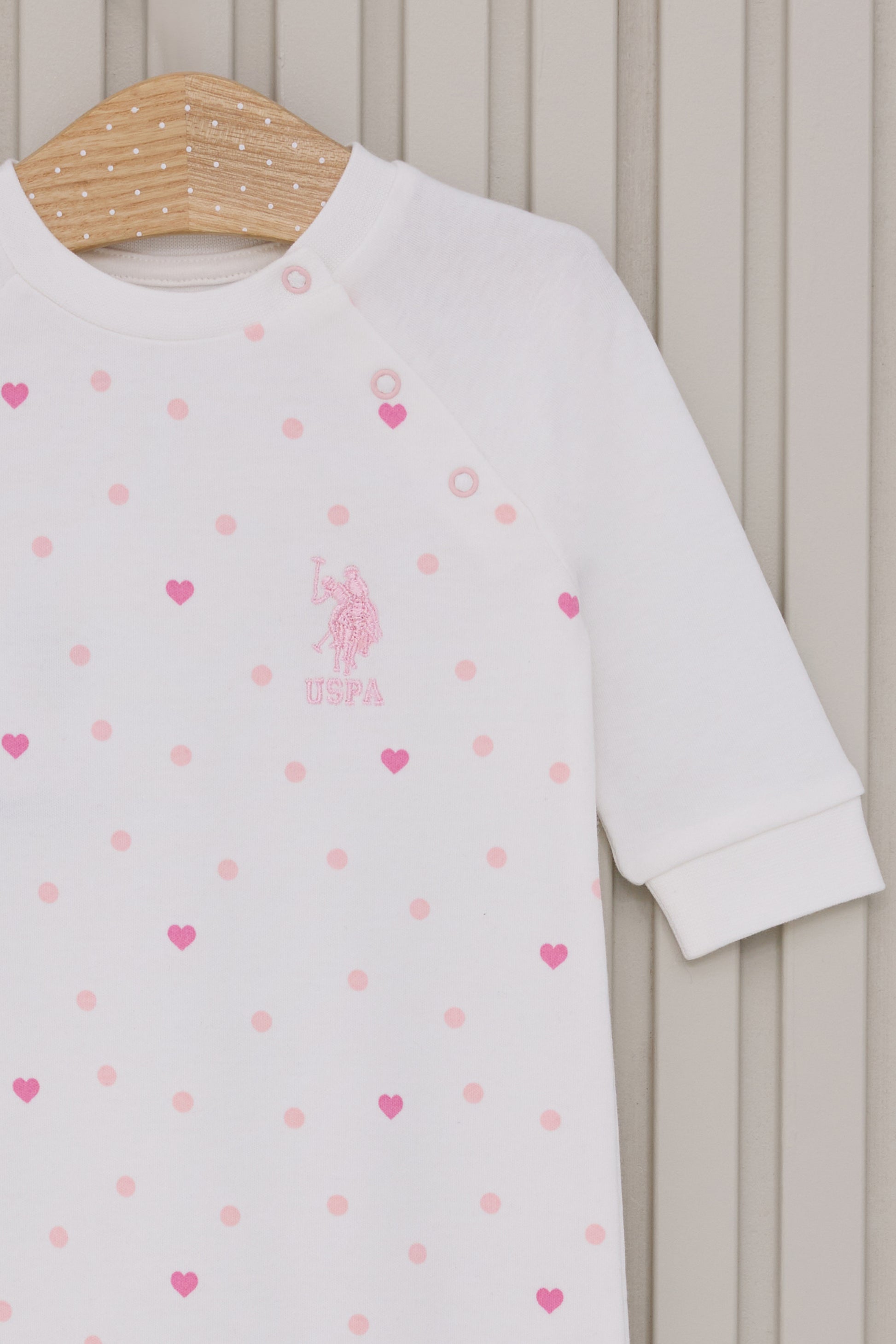 Baby Girl White Heart Pattern 100% Cotton Long Sleeve Jumpsuit