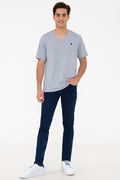Men's Grey Melange Basic V Neck T-Shirt