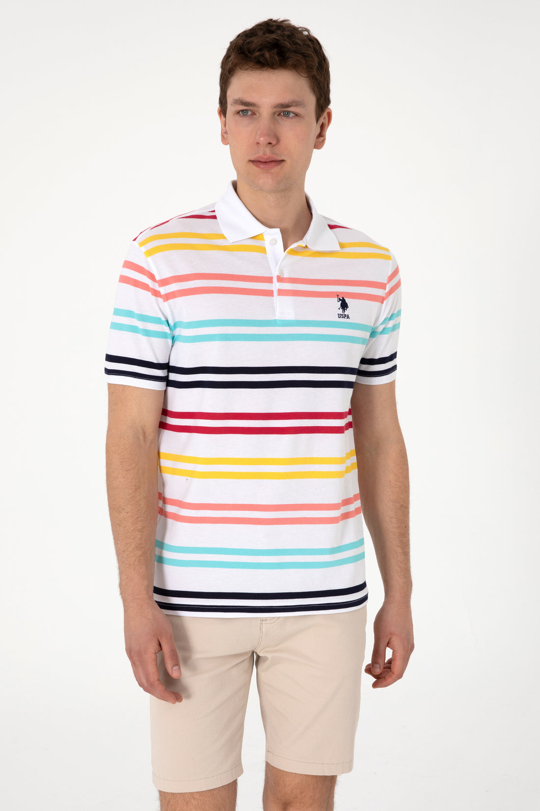 Men's Regular Fit Polo Neck White T-Shirt