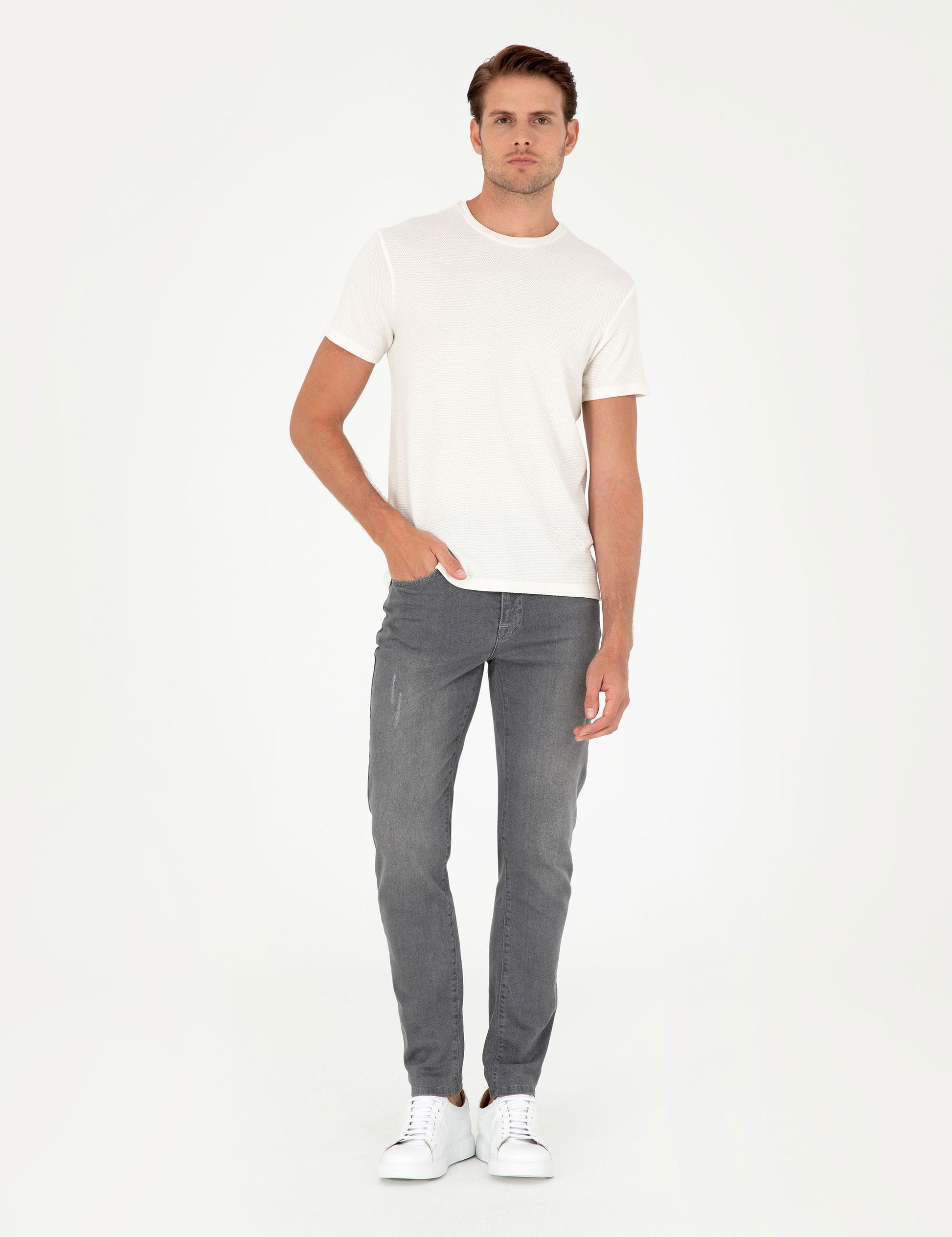 Ecru Slim Fit Basic T-Shirt