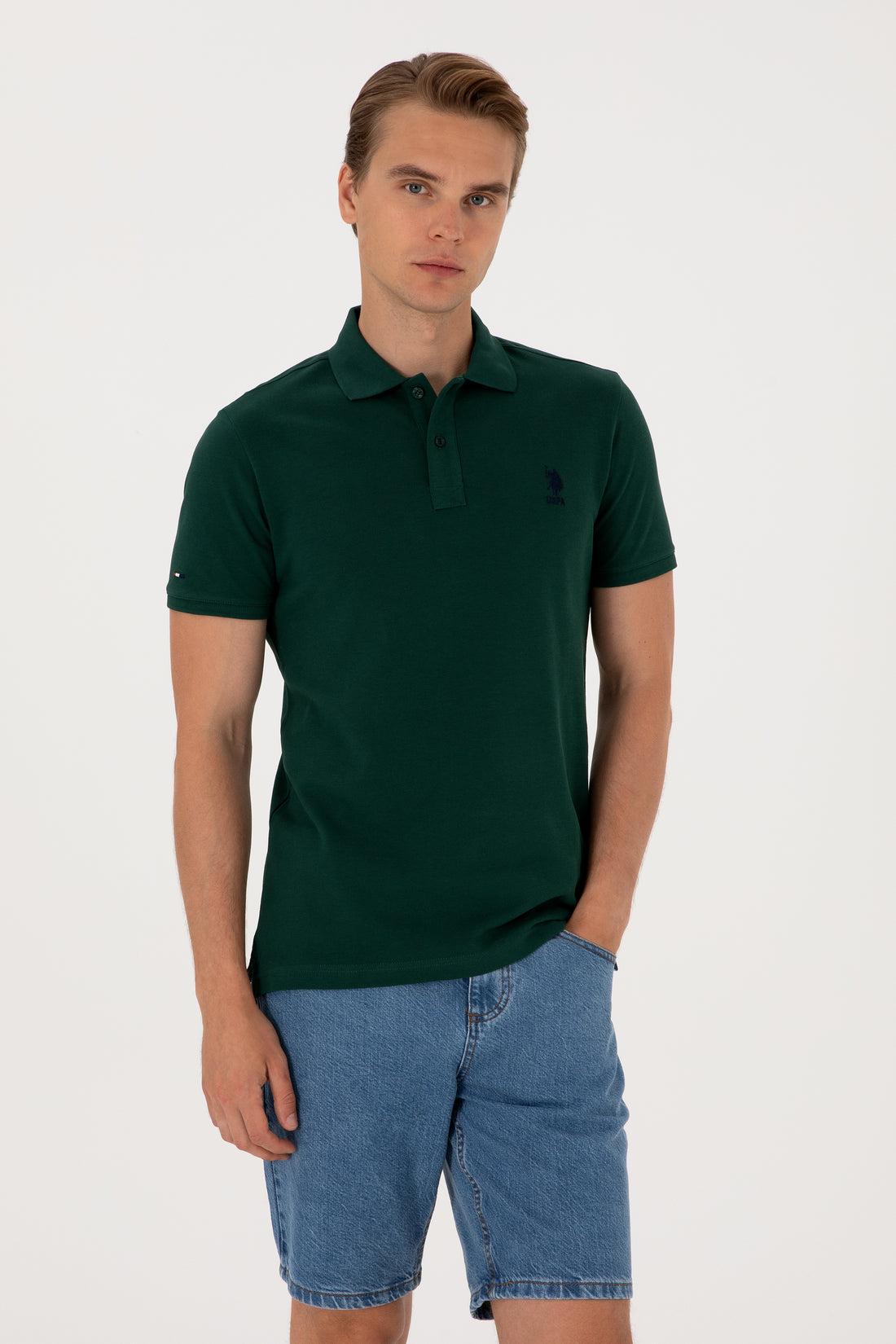 Men's Slim Fit Polo Neck Dark Green Basic T-Shirt