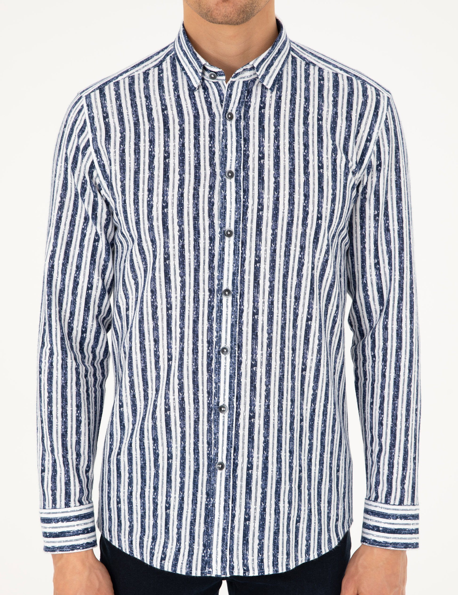 Navy Blue Slim Fit Long Sleeve Shirt