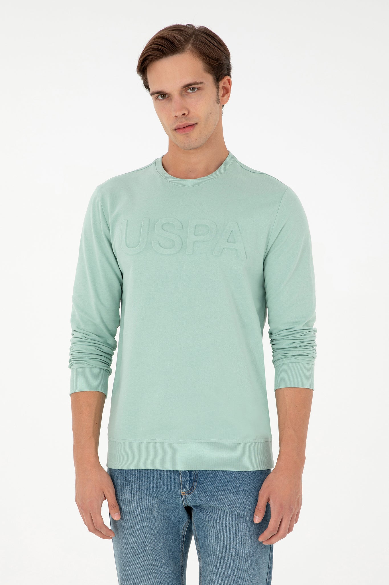 Men's Water Green Basic Sweatshirt