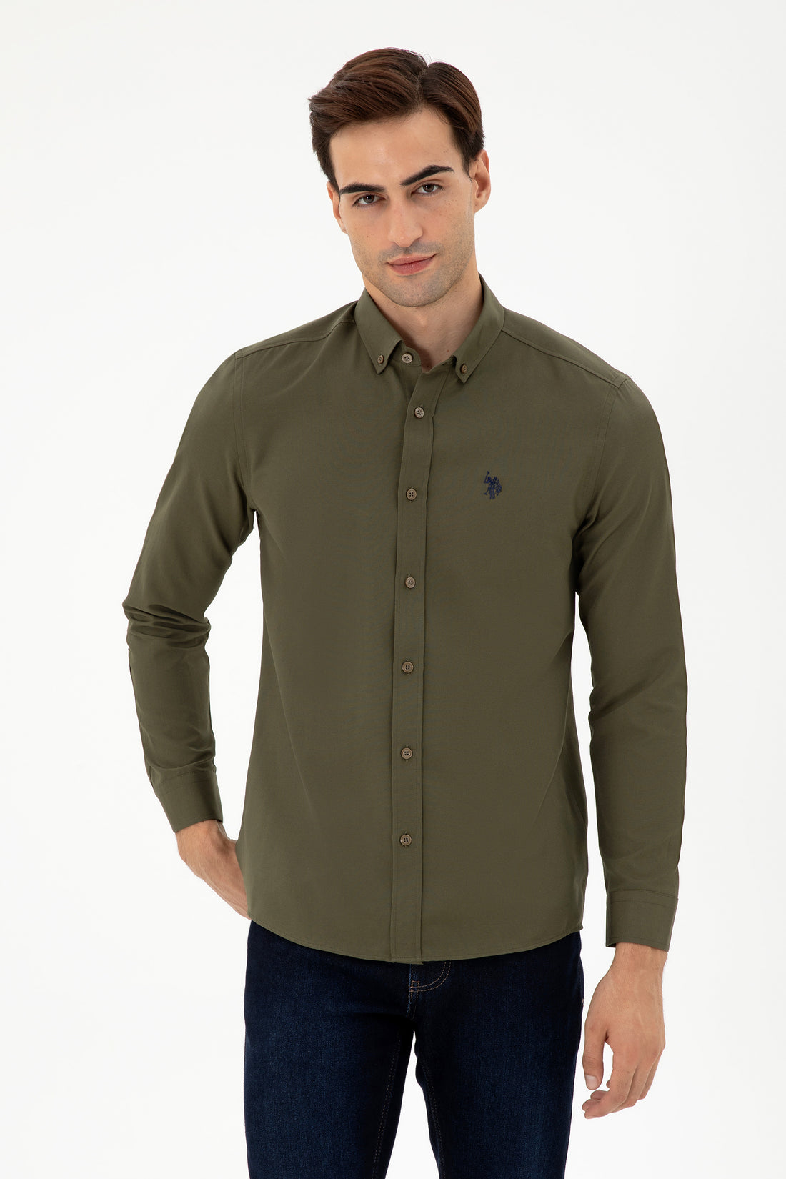 Men's Khaki Long Sleeve Basic Shirt