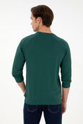 Men's Regular Fit Crew Neck Dark Green Basic Sweatshirt