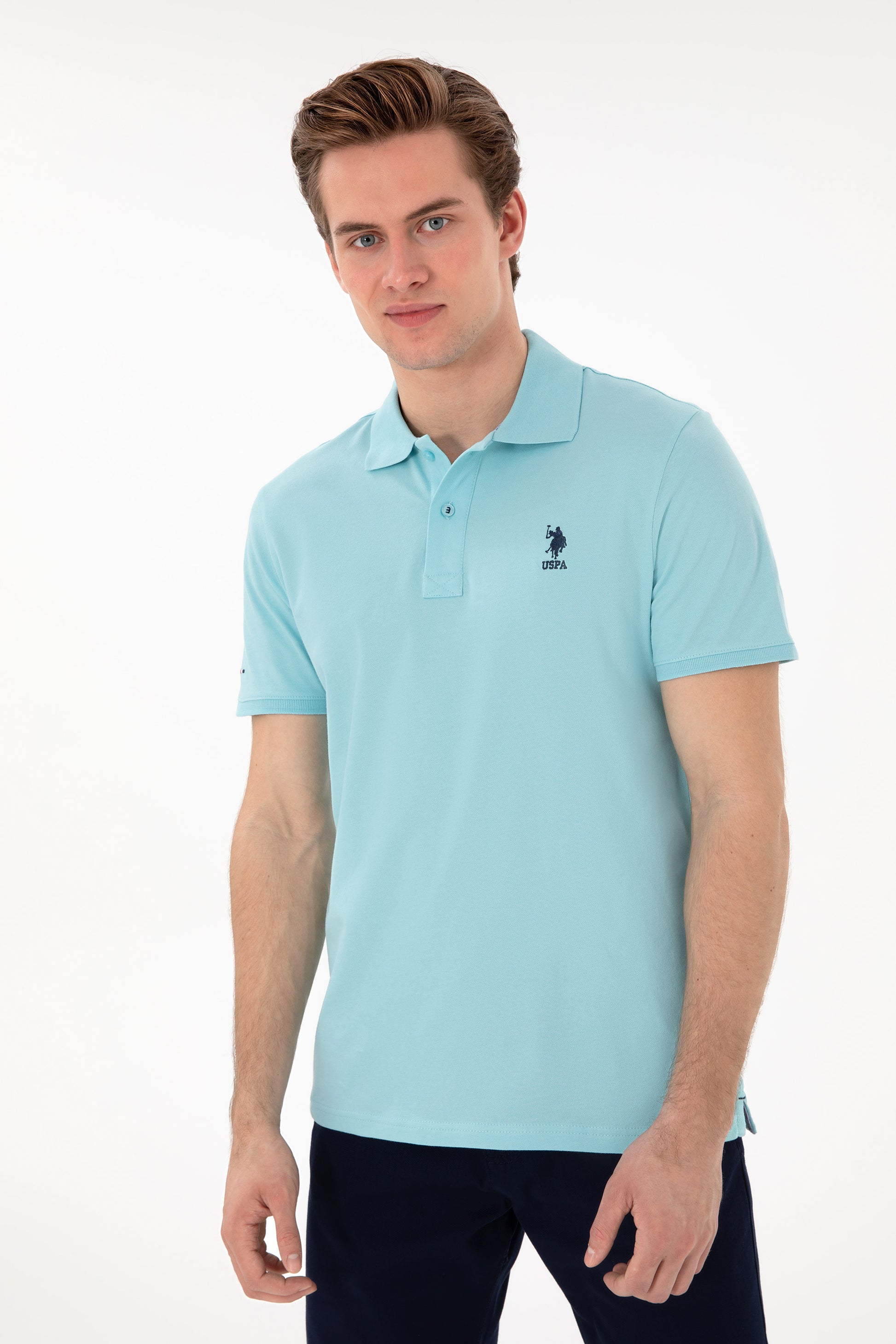 Men's Slim Fit Polo Neck Aqua Basic T-Shirt