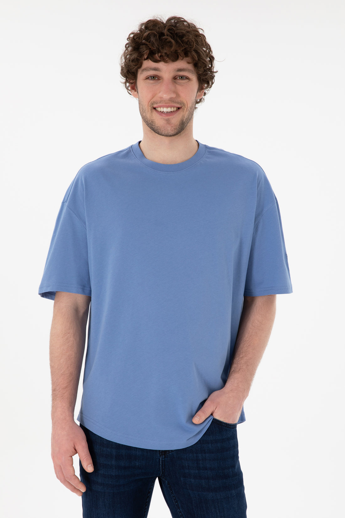Men's Long Fit Crew Neck Dark Blue Basic T-Shirt