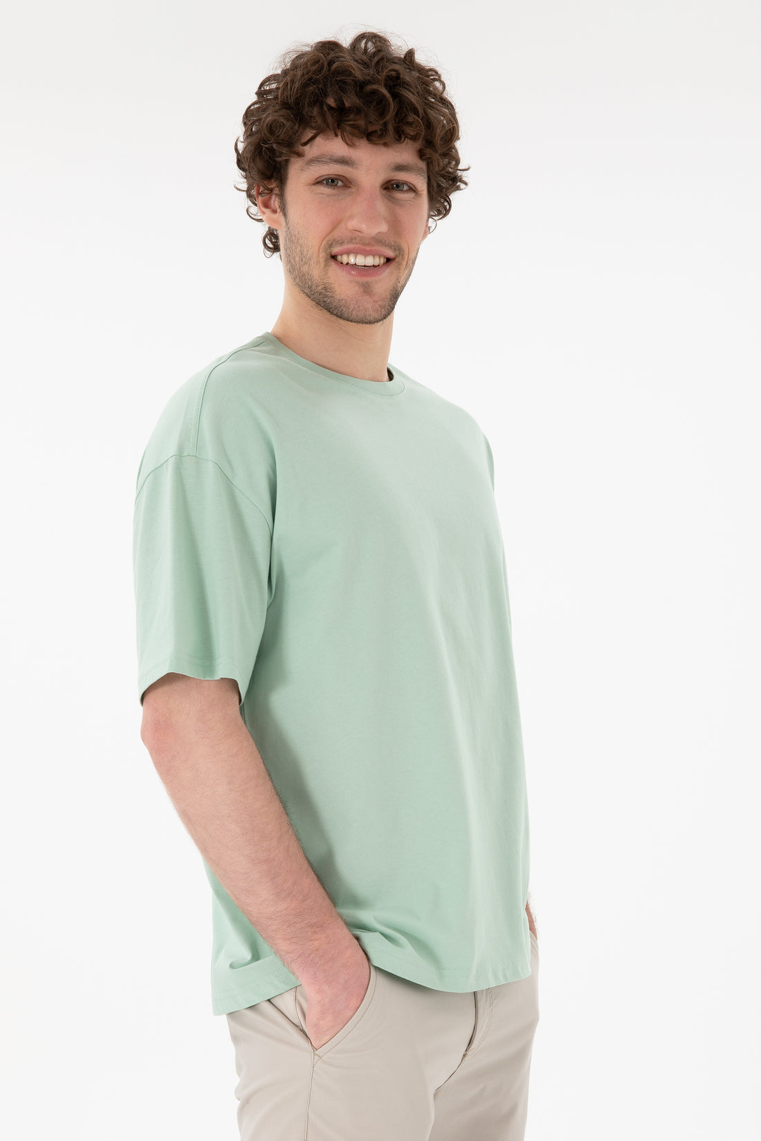 Men's Oversize Fit Crew Neck Water Green T-shirt