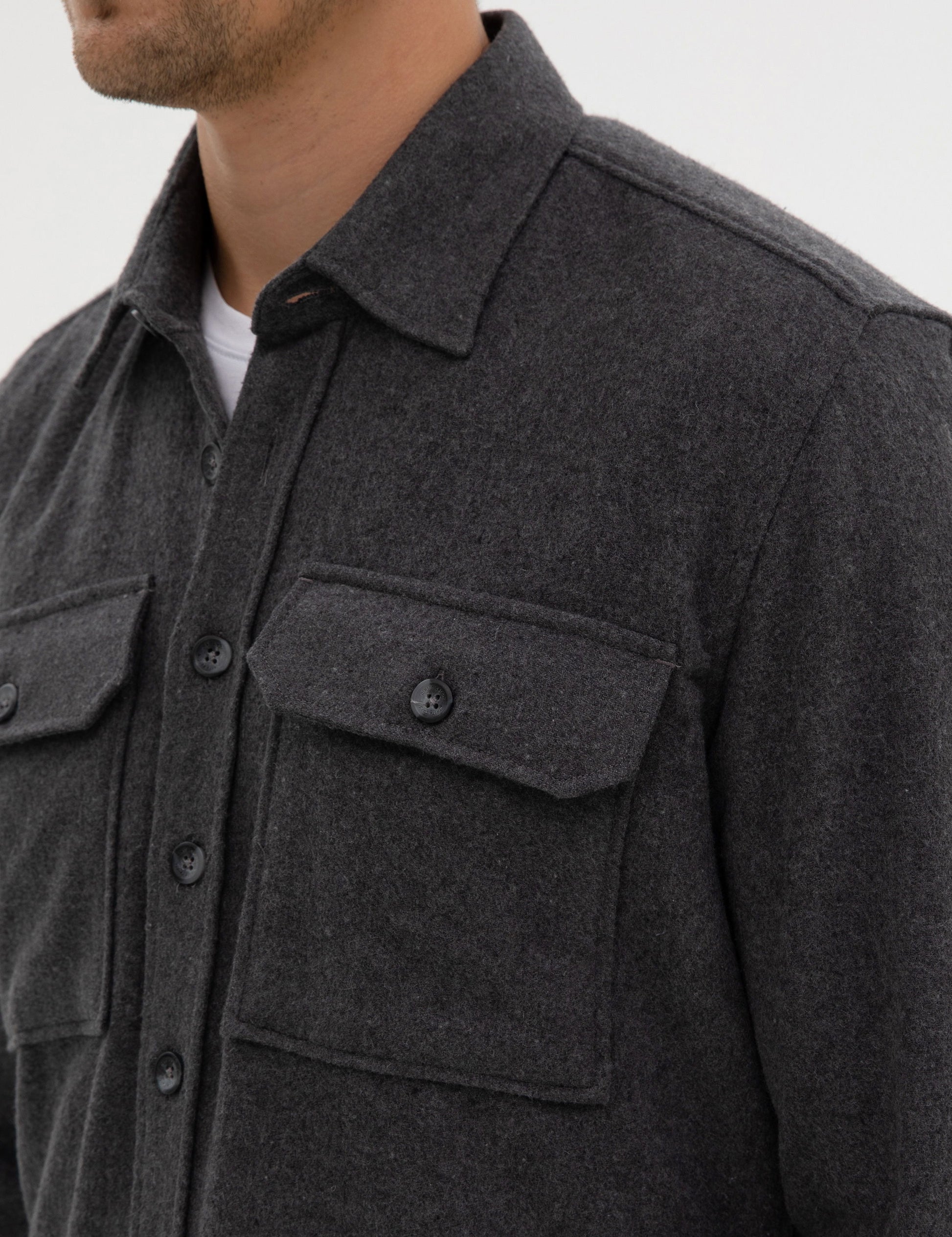 Anthracite Classic Collar Double Pockets Shirt Jacket