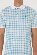 Men's Regular Fit Polo Neck Turquoise Patterned T-Shirt