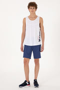Men's Regular Fit Crew Neck White Sleeveless T-shirt