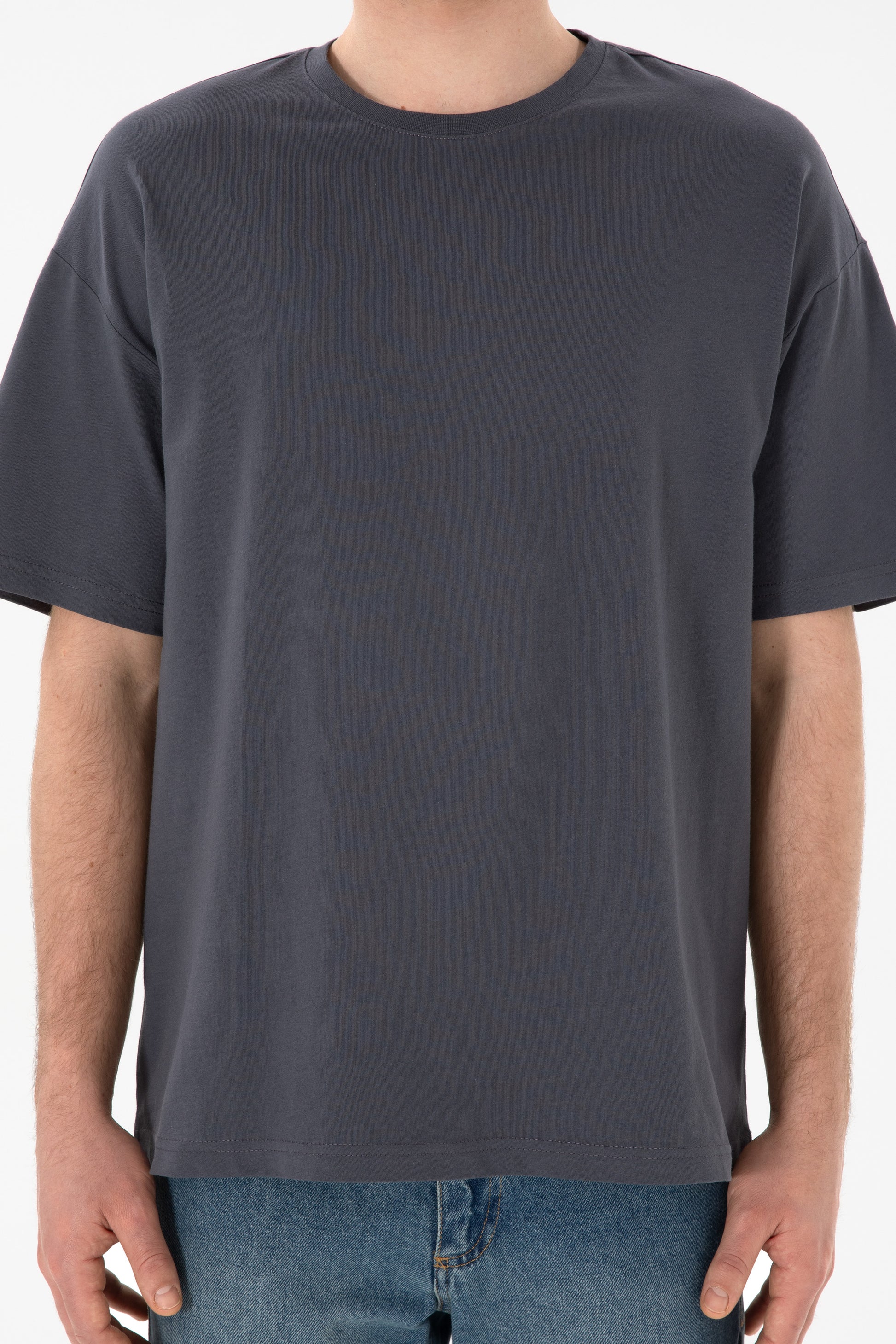 Men's Oversize Fit Crew Neck Anthracite T-Shirt