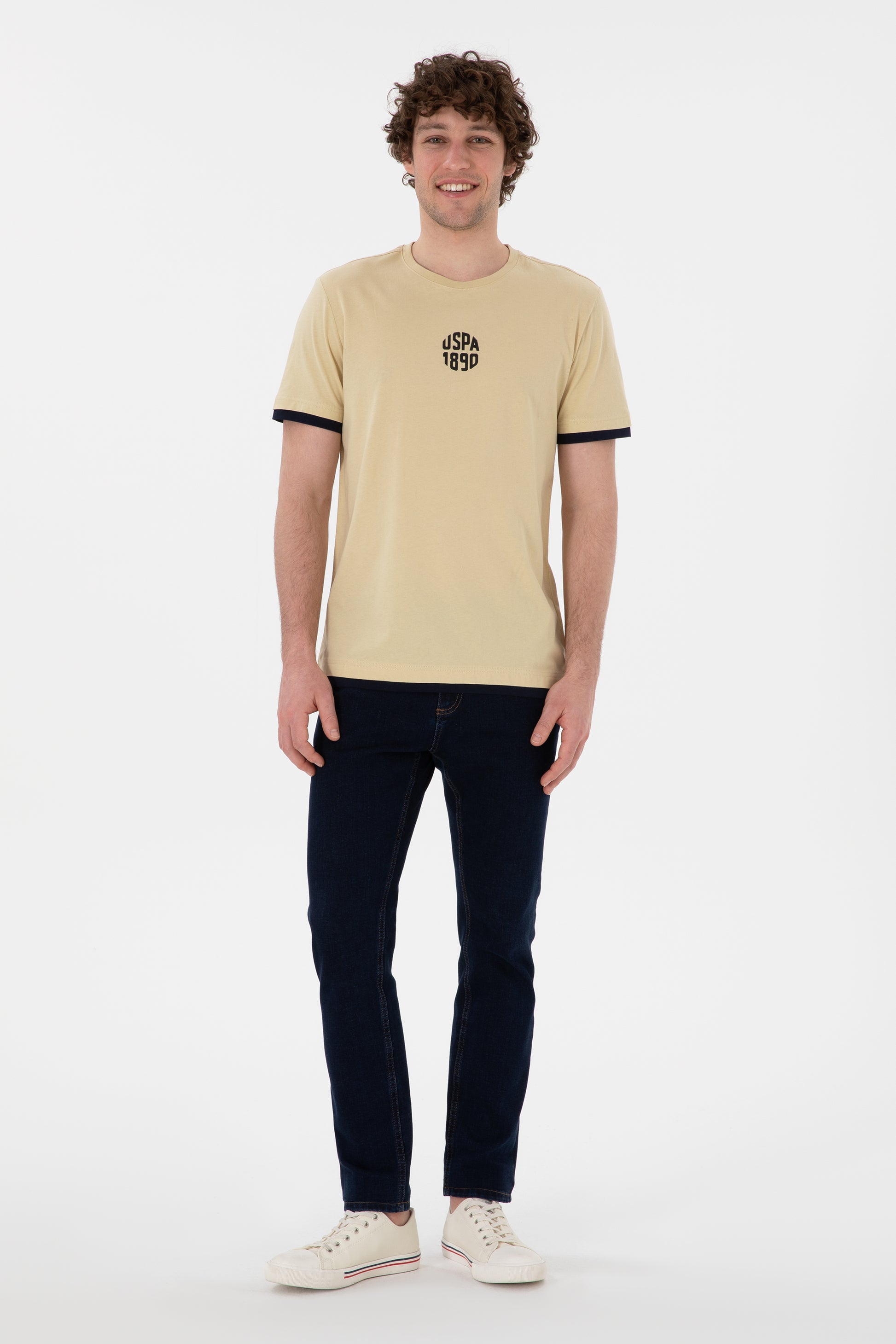 Men's Regular Fit Crew Neck Light Khaki T-Shirt