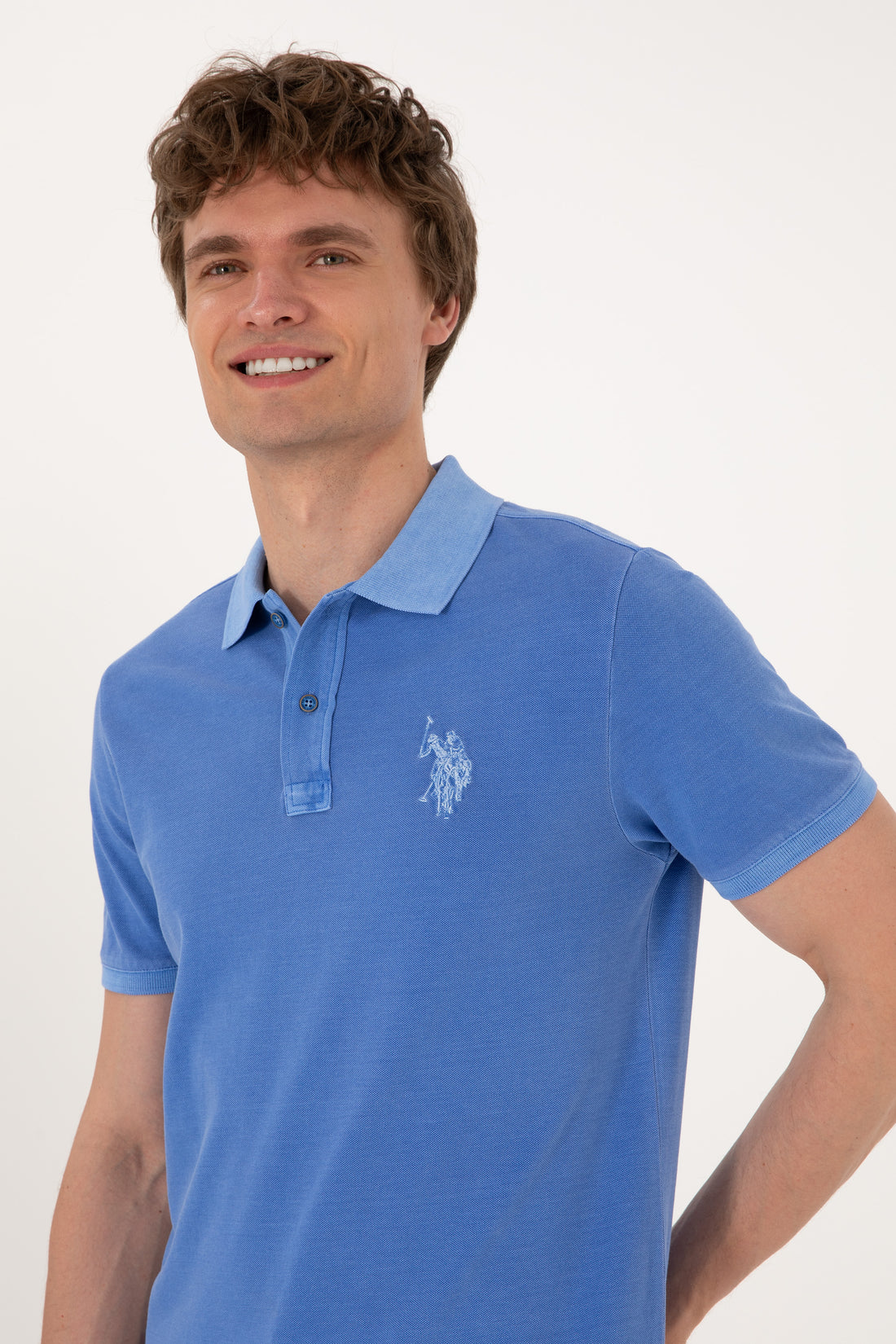 Men's Slim Fit Polo Neck Indigo Wash Basic T-Shirt