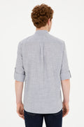 Men's Judge Collar Striped Gray Shirt
