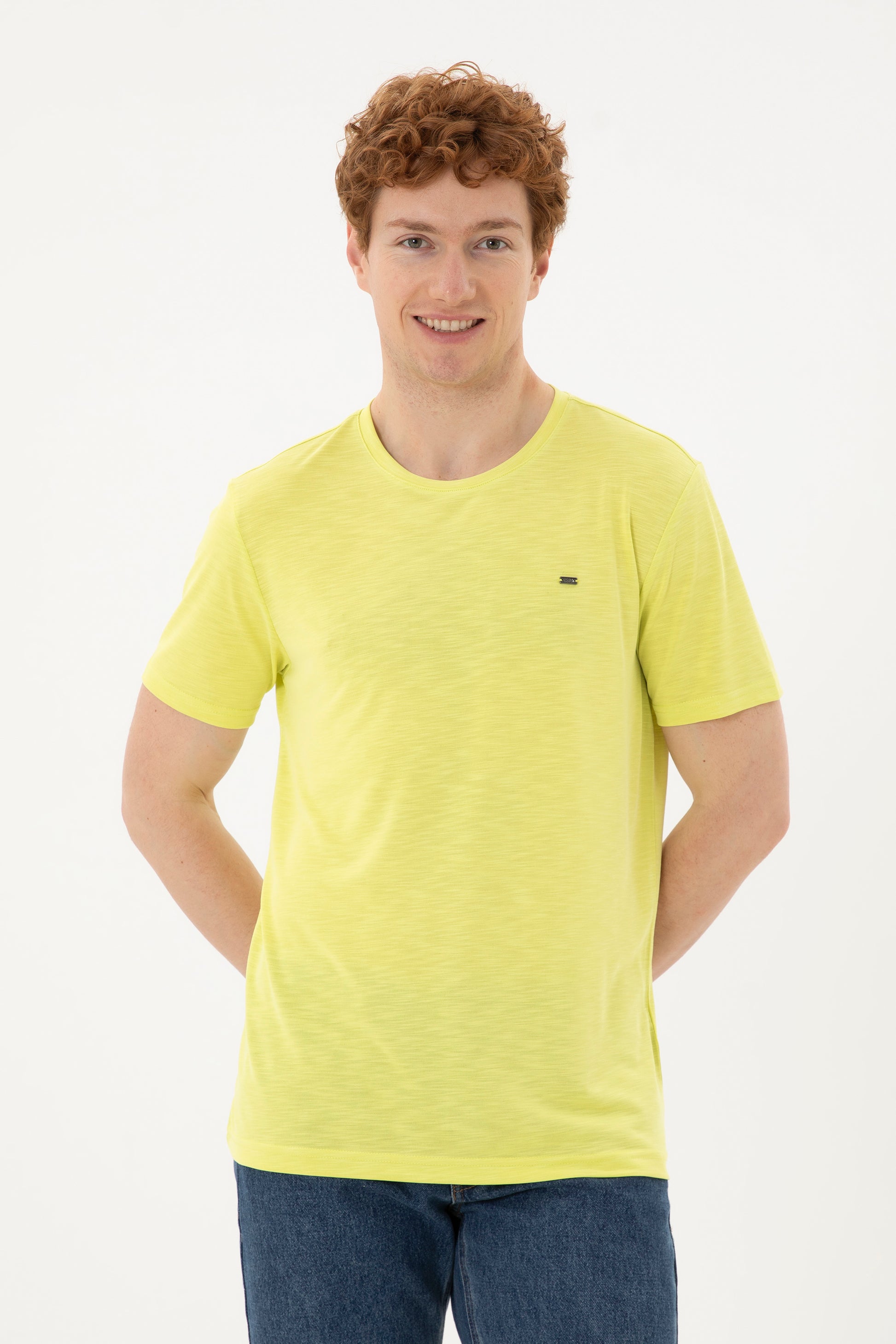 Men's Regular Fit Crew Neck Peanut Green Basic T-Shirt
