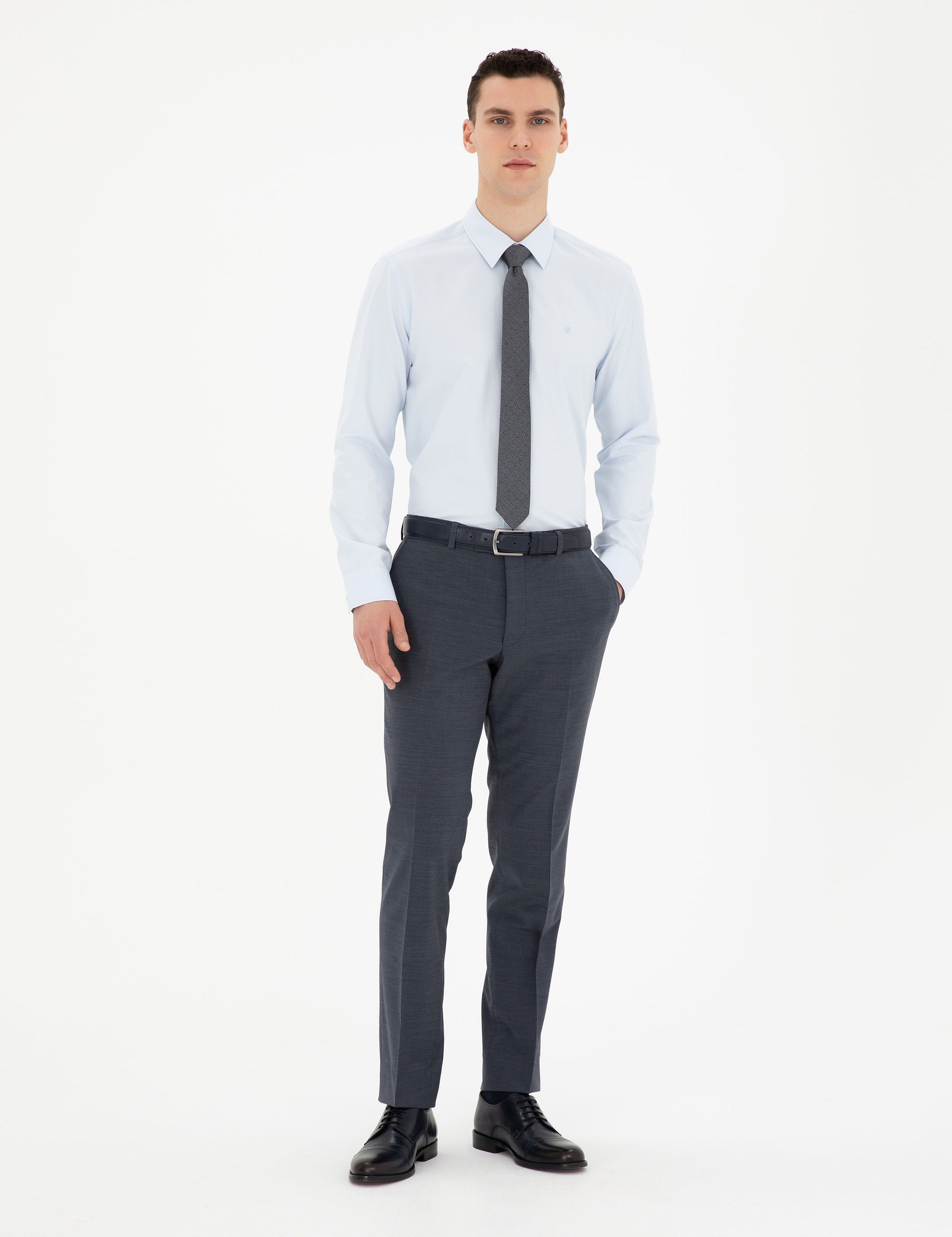 Light Blue Slim Fit Long Sleeve Basic Shirt