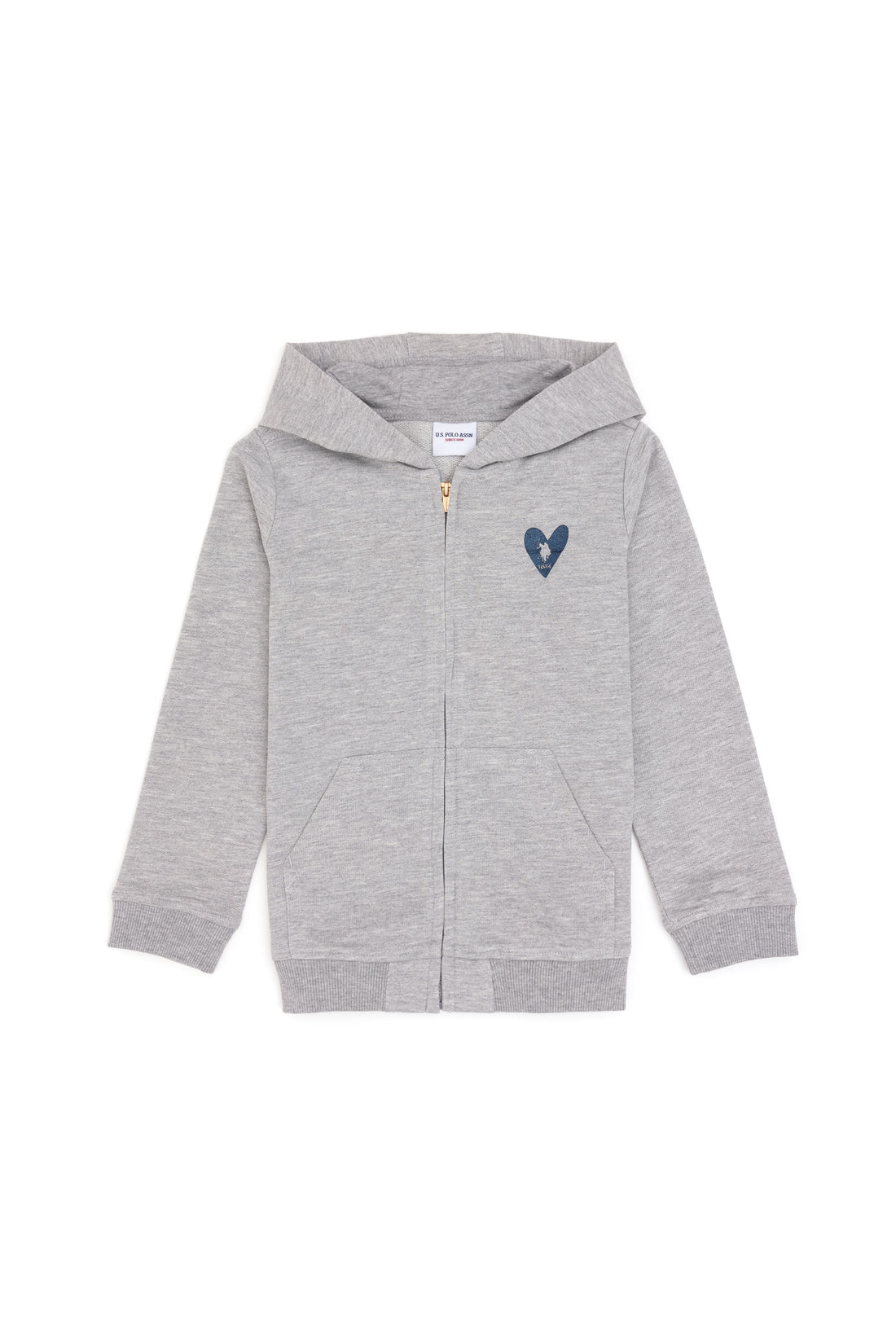 Girls' Light Grey Melange Zipper Basic Sweatshirt