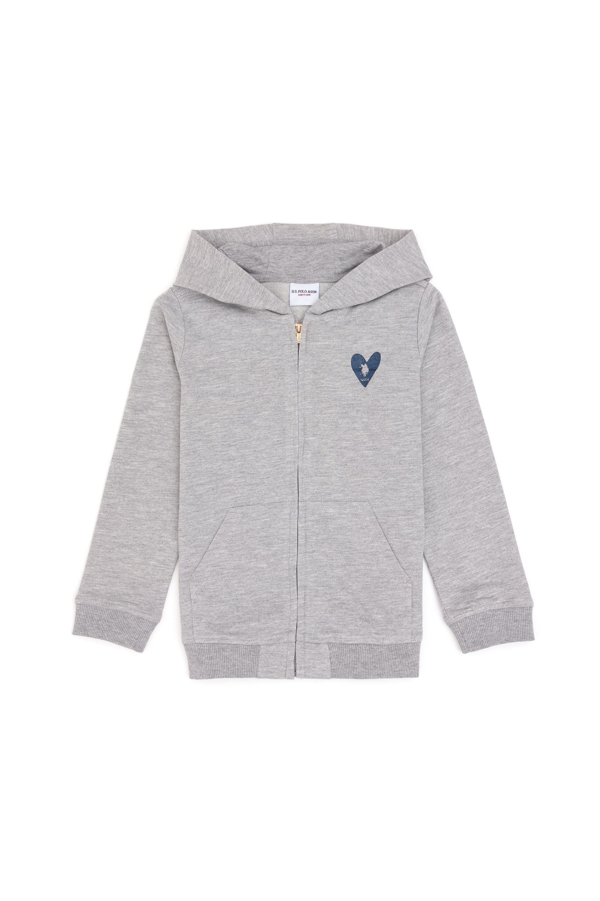 Girls' Light Grey Melange Zipper Basic Sweatshirt