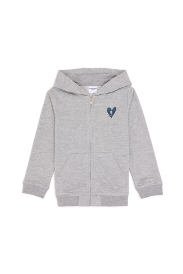 Girls' Light Grey Melange Zipper Basic Sweatshirt