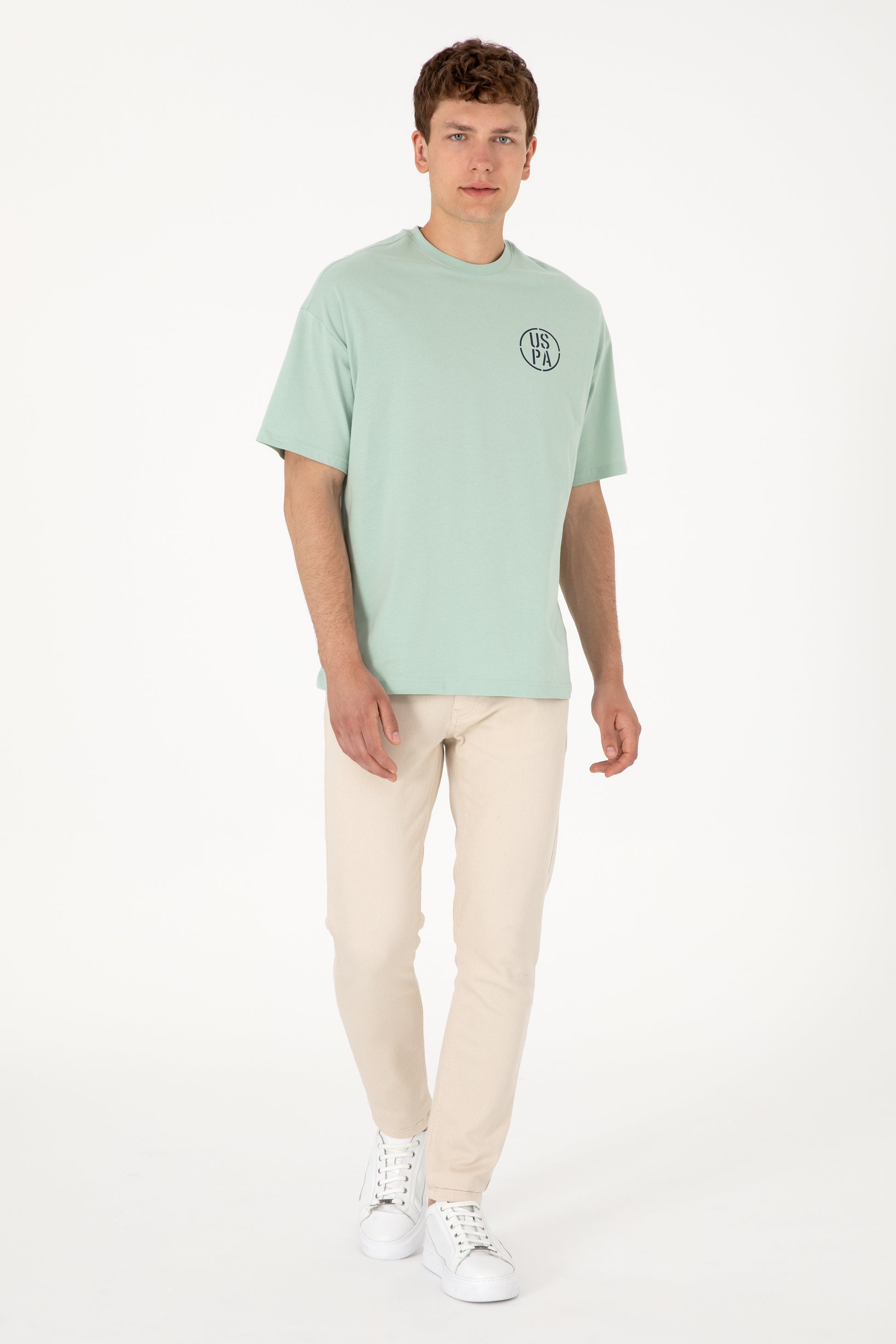 Men's Oversize Fit Crew Neck Water Green T-shirt