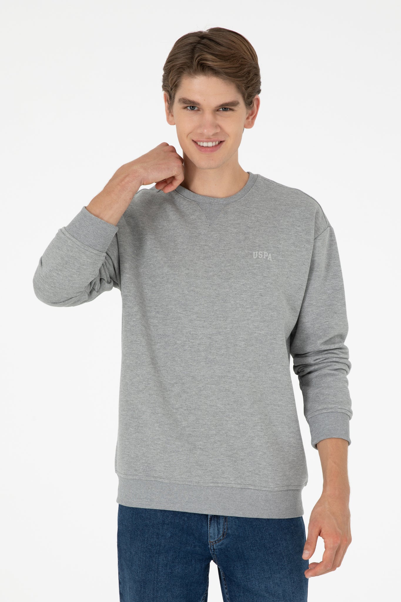 Comfort Fit Crew Neck Charcoal Grey Melange Basic Sweatshirt