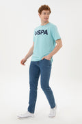 Men's Regular Fit Crew Neck Water Green Basic T-Shirt