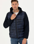 Navy Blue Hooded Quilted Sports Coat