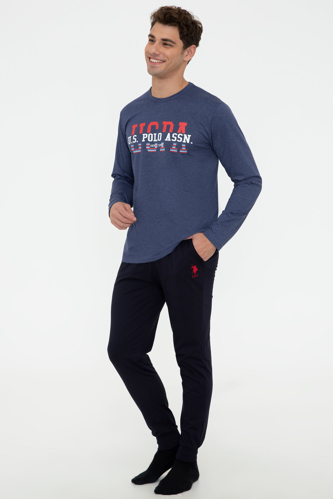 Men's Navy Melange Pajama Set