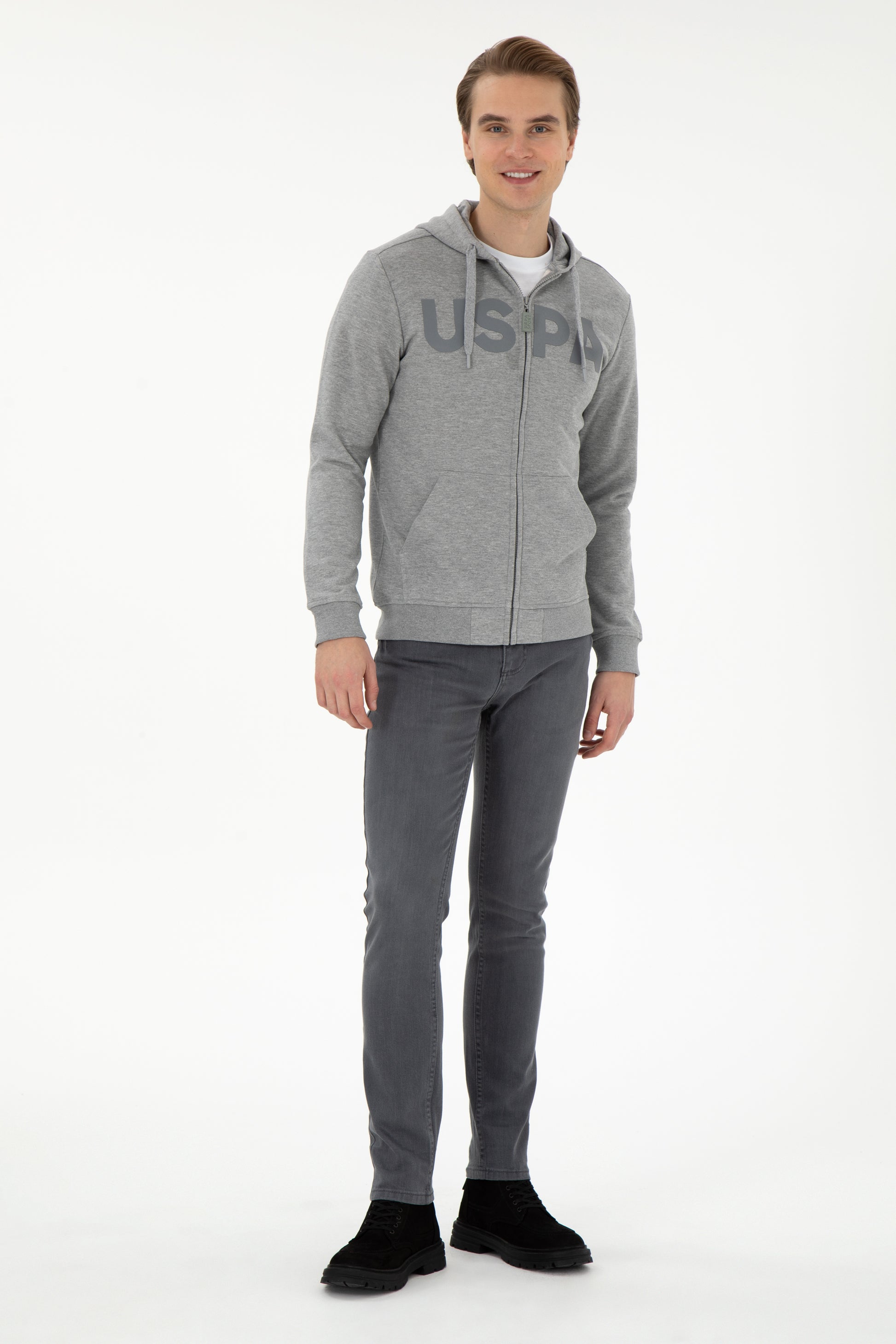 Men's Grey Melange Knitted Cardigan