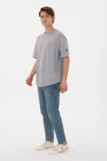 Men's Long Fit Crew Neck Grey Melange Basic T-Shirt