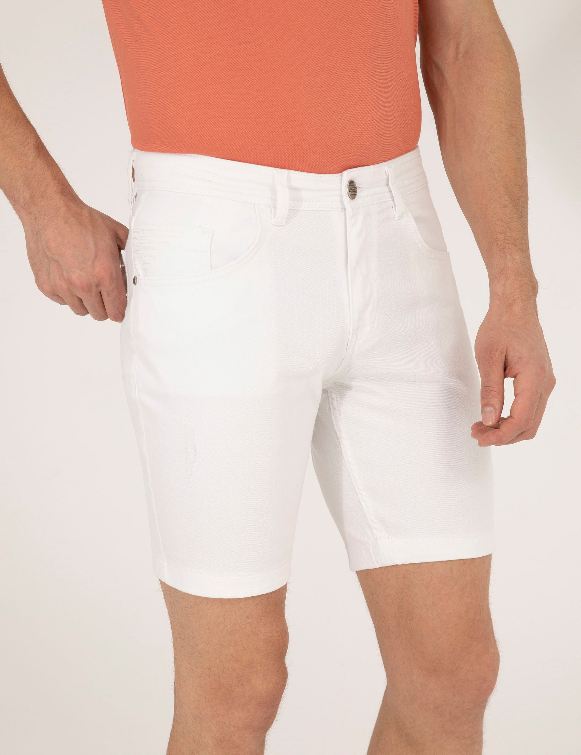 Ecru Slim Fit Jeans Shorts