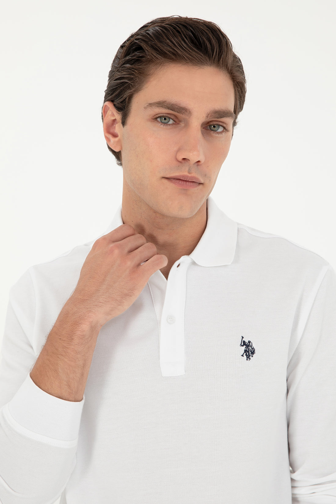 Men's Regular Fit Polo Neck White Basic Sweatshirt