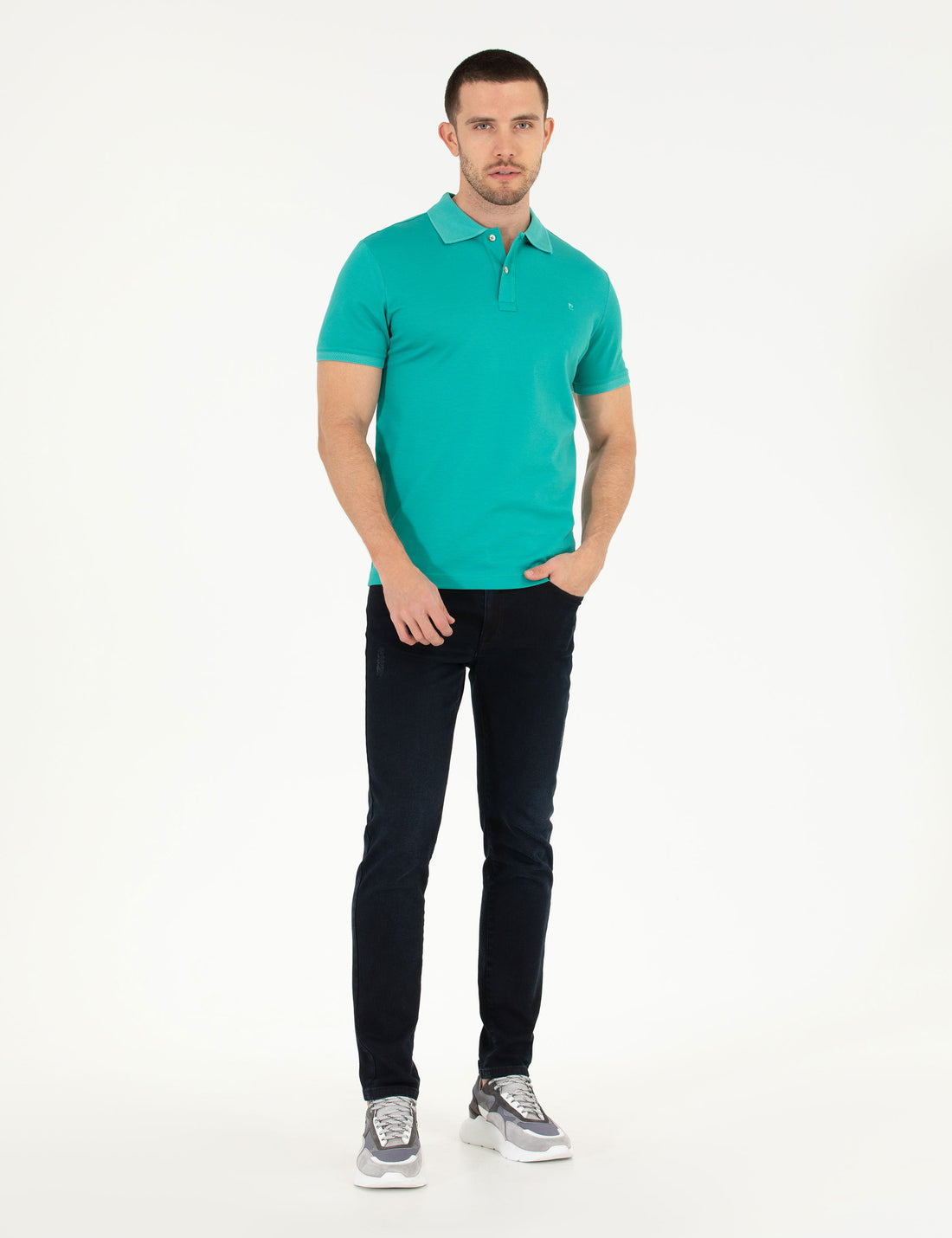 Green Slim Fit Polo Neck Mercerized T-Shirt