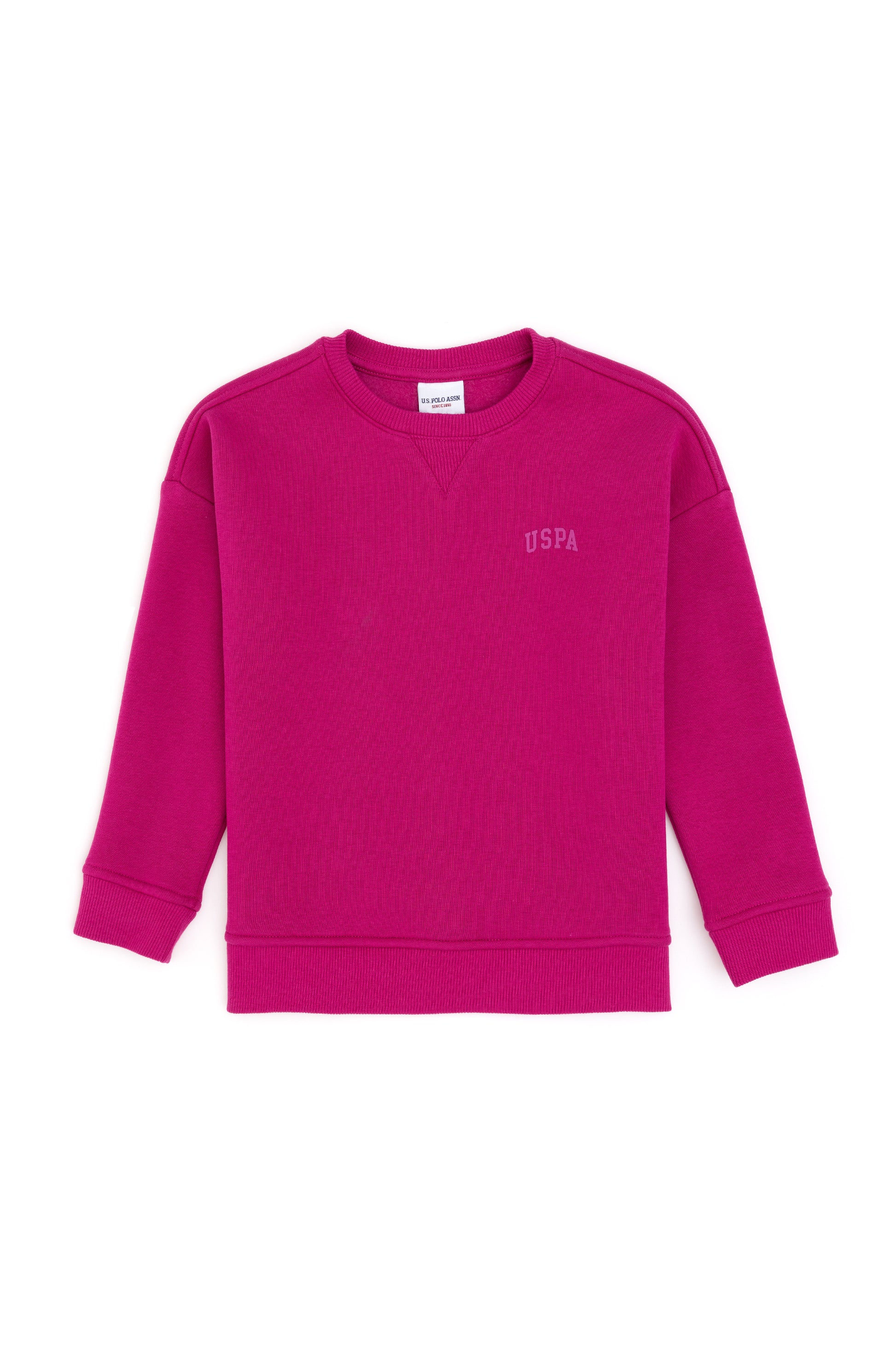 Girls' Fuchsia Basic Crew Neck Sweatshirt