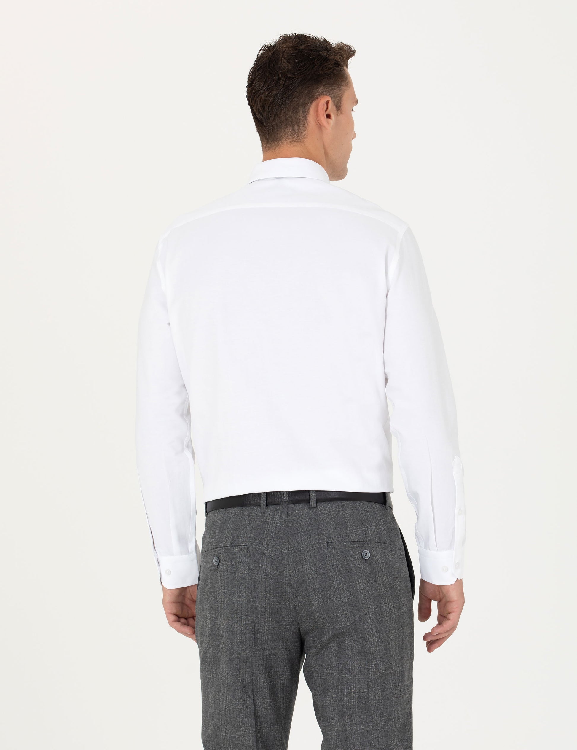 White Regular Fit Long Sleeve Basic Shirt