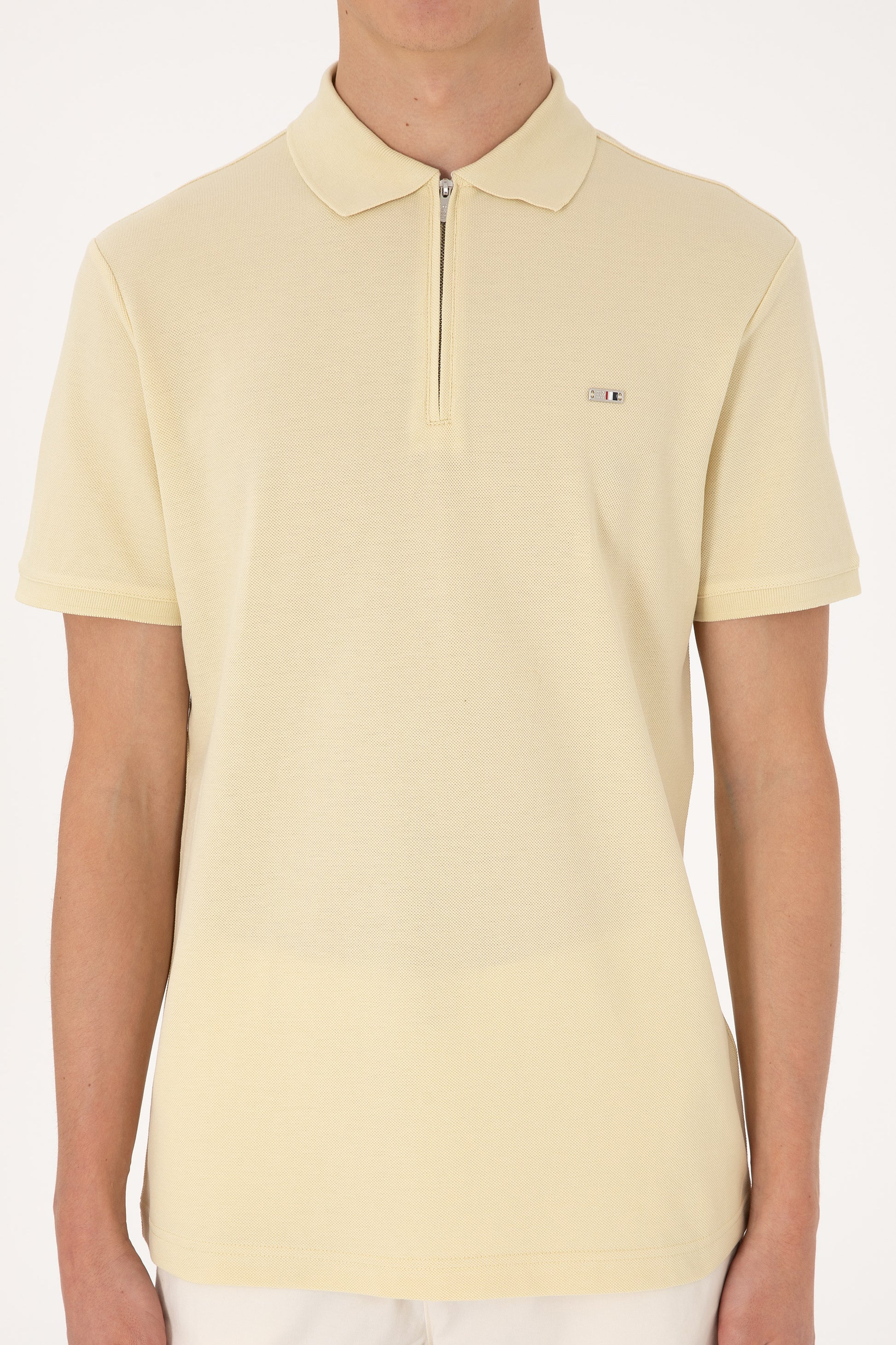 Men's Regular Fit Zipper Open Khaki T-Shirt