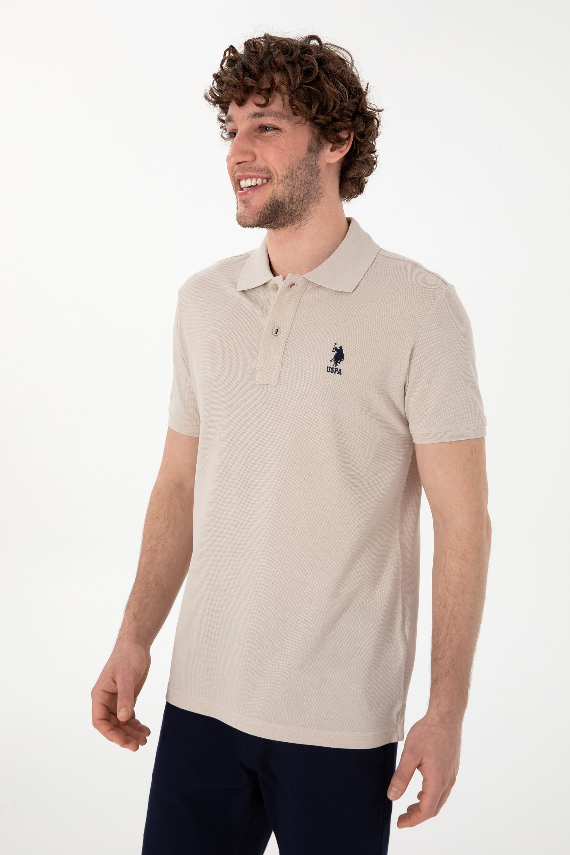 Men's Slim Fit Polo Neck Stone Basic T-Shirt