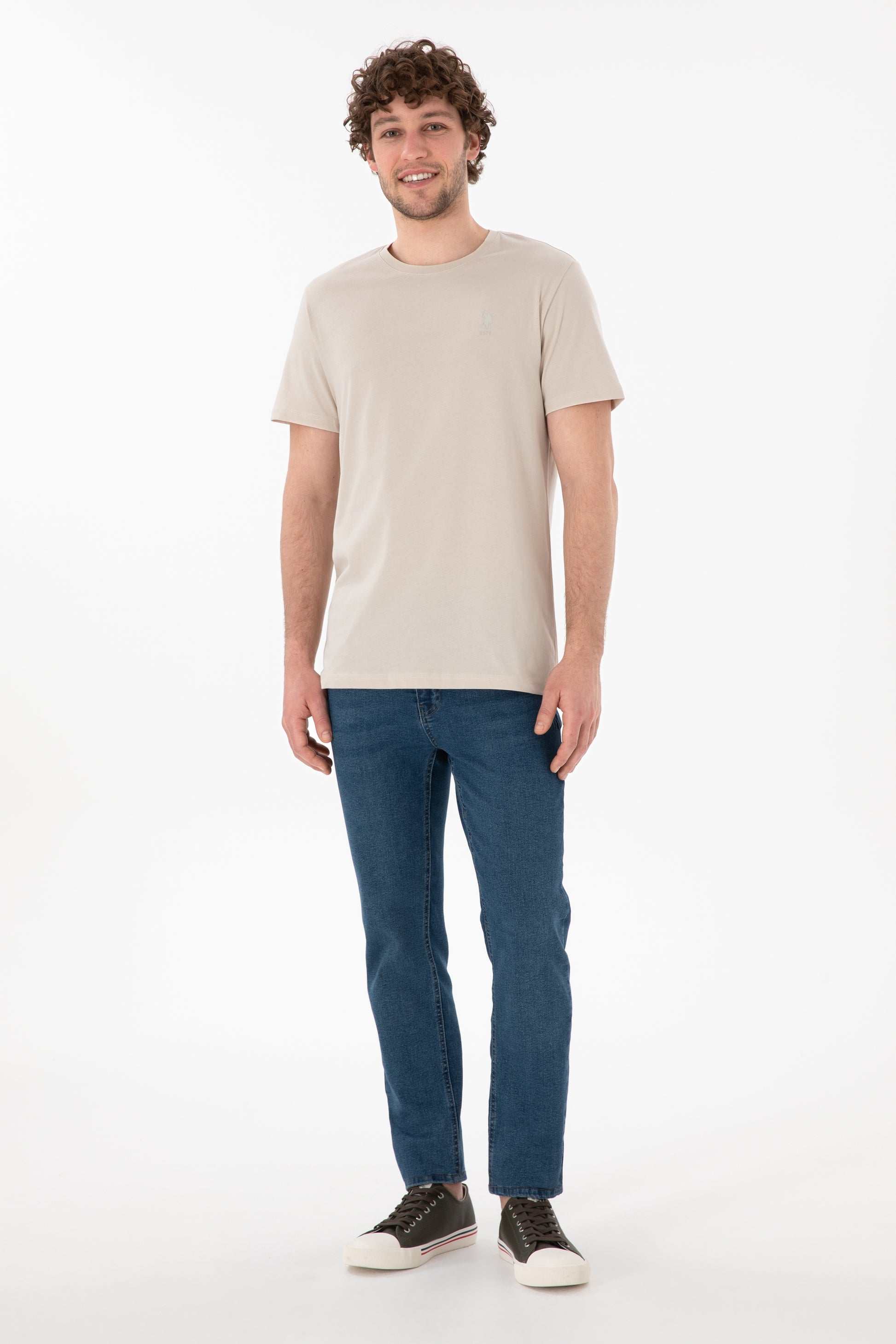 Men's Regular Fit Crew Neck Stone Basic T-Shirt
