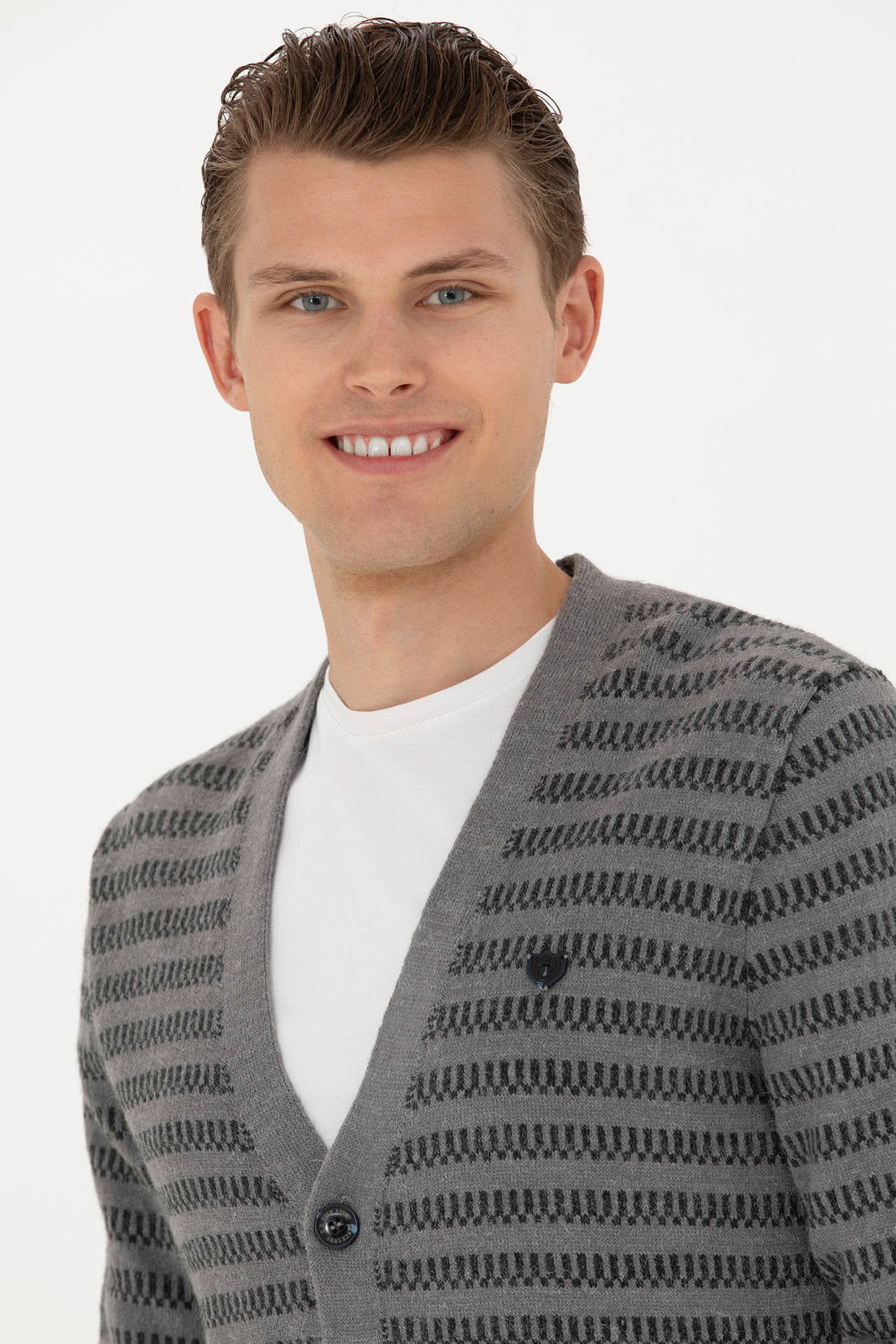 Men's Grey Melange Knitwear Cardigan