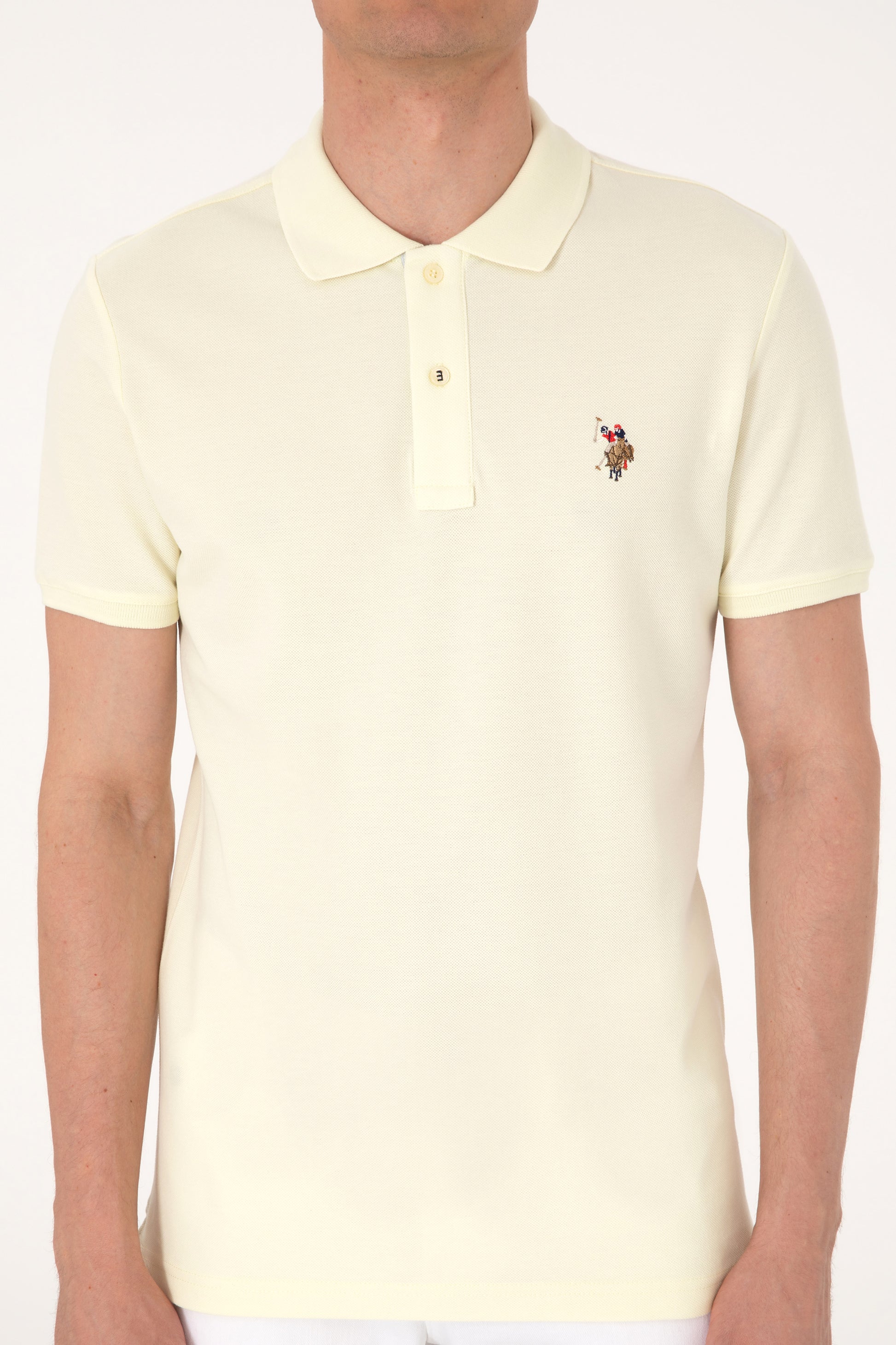 Men's Slim Fit Polo Neck Lemon Basic T-Shirt