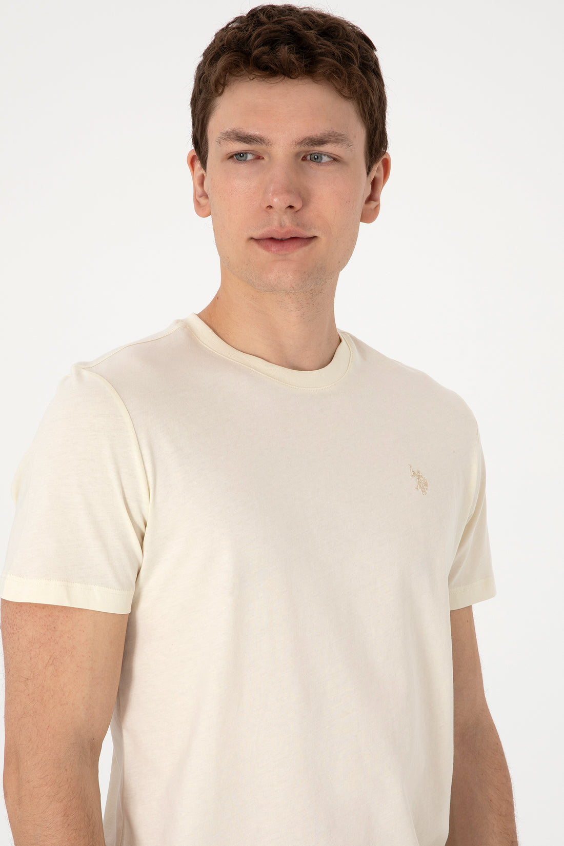Men's Regular Fit Crew Neck Cream T-Shirt