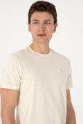 Men's Regular Fit Crew Neck Cream T-Shirt