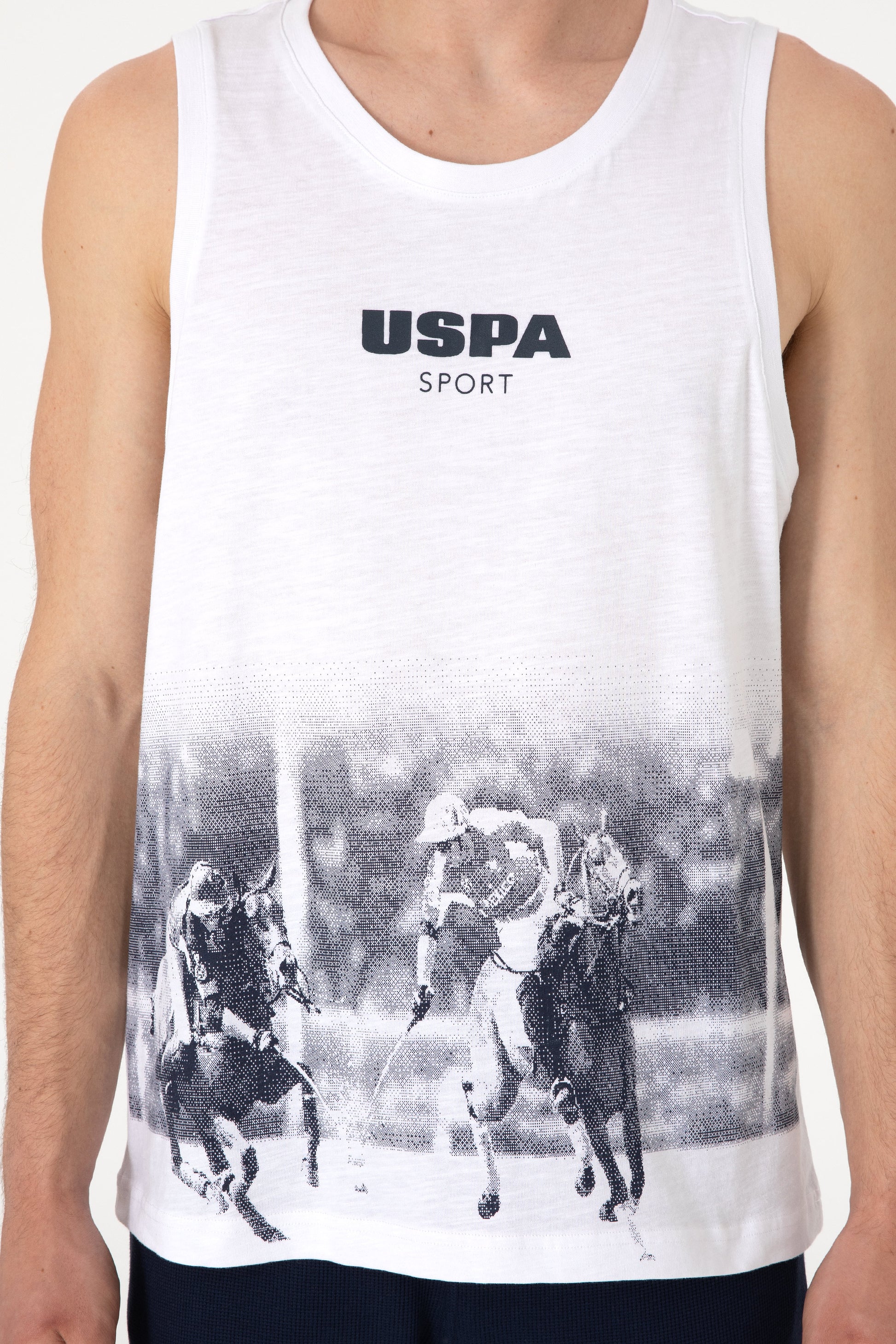 Men's Regular Fit Crew Neck White Sleeveless T-shirt