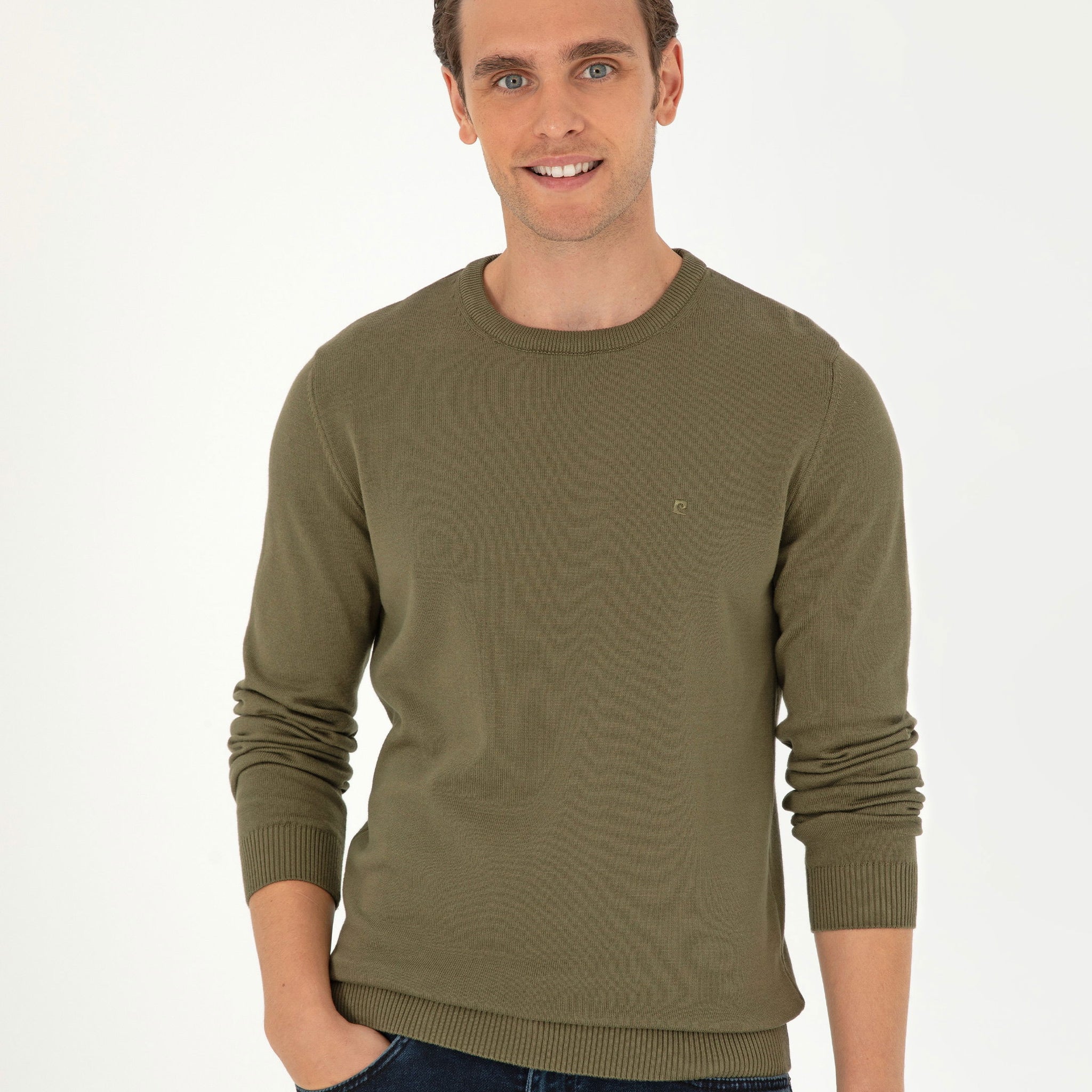 Dark Khaki Slim Fit Crew Neck Basic Sweater Sweater