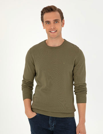 Dark Khaki Slim Fit Crew Neck Basic Sweater Sweater